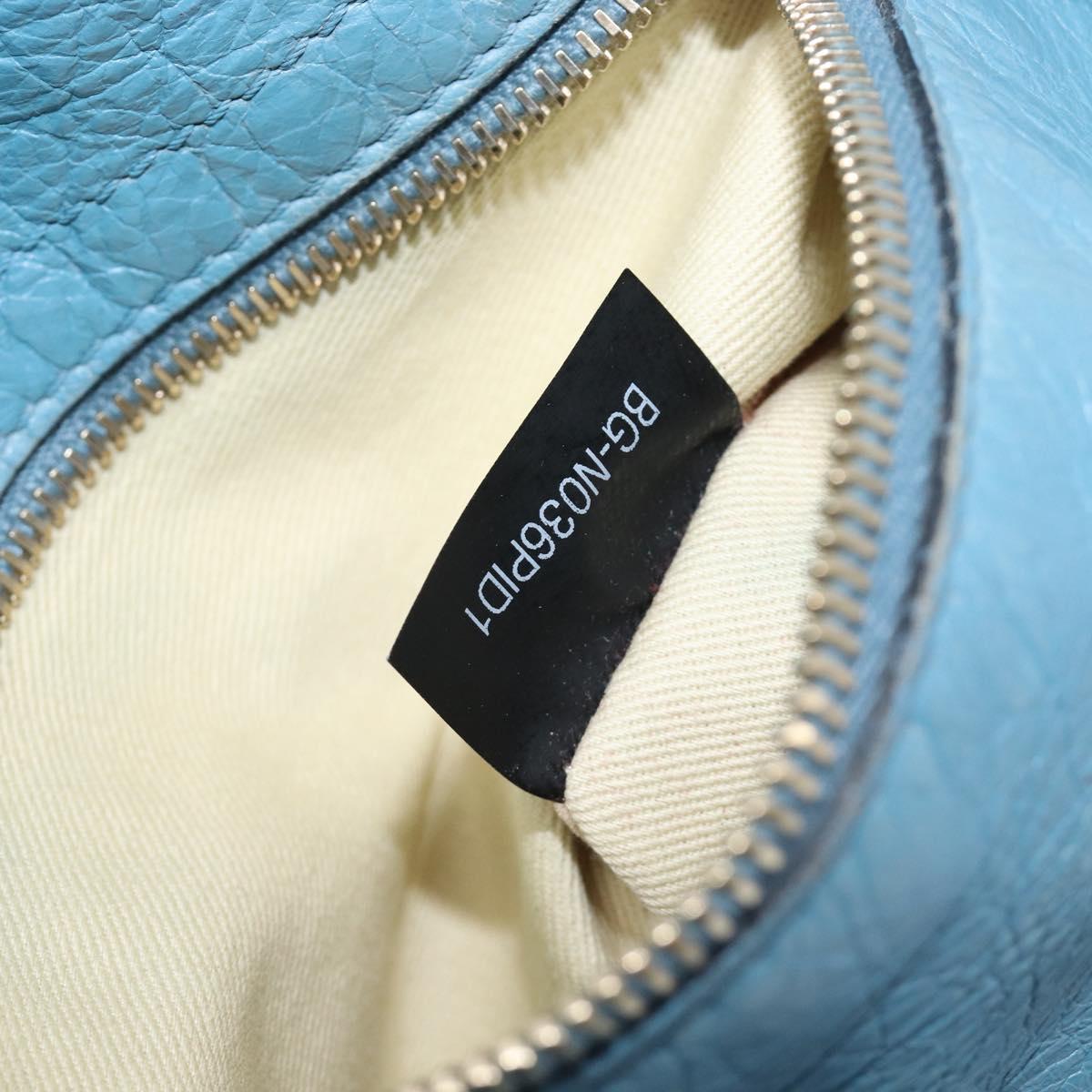 VALENTINO Tote Bag Leather Light Blue Gold Tone Auth bs37079