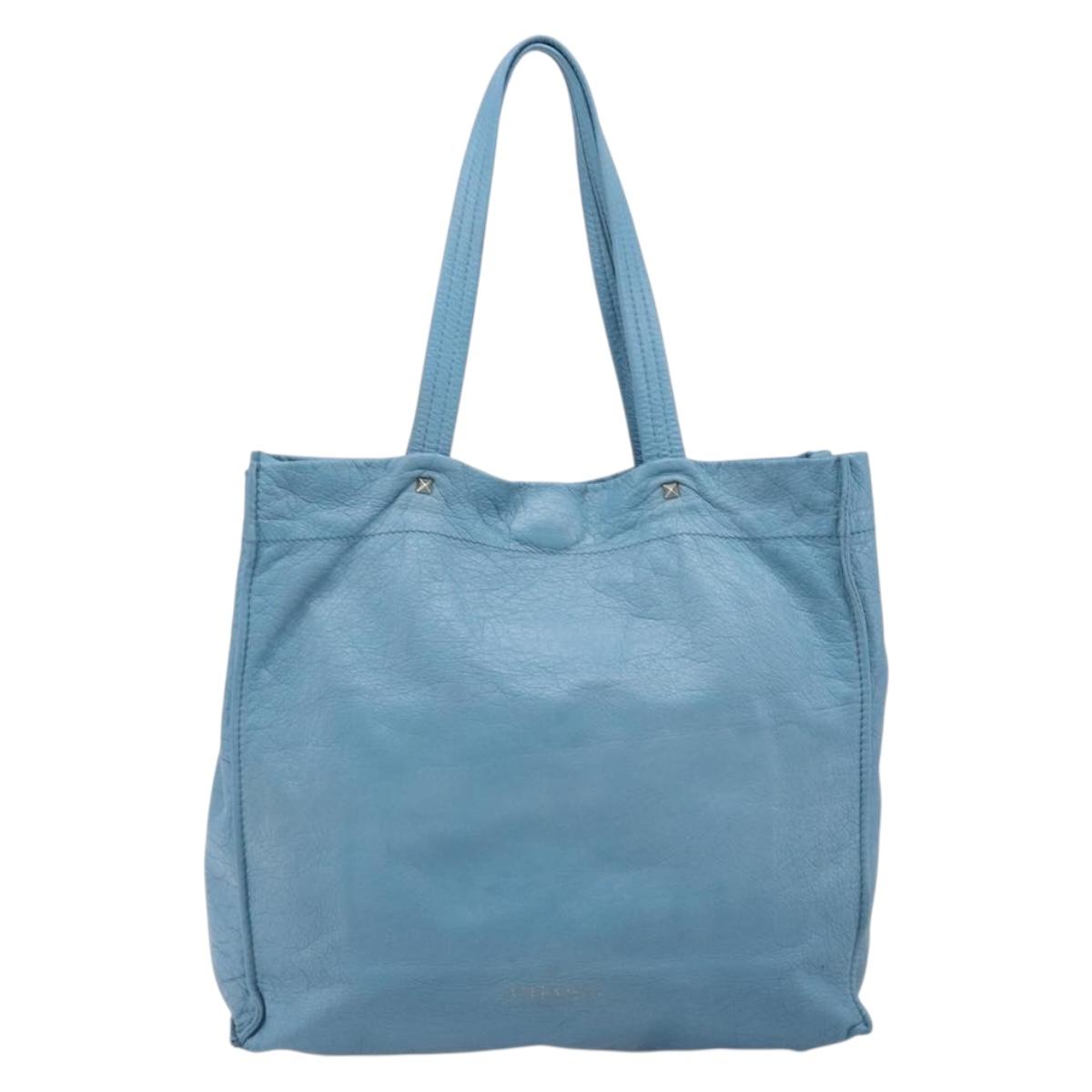 VALENTINO Tote Bag Leather Light Blue Gold Tone Auth bs37079