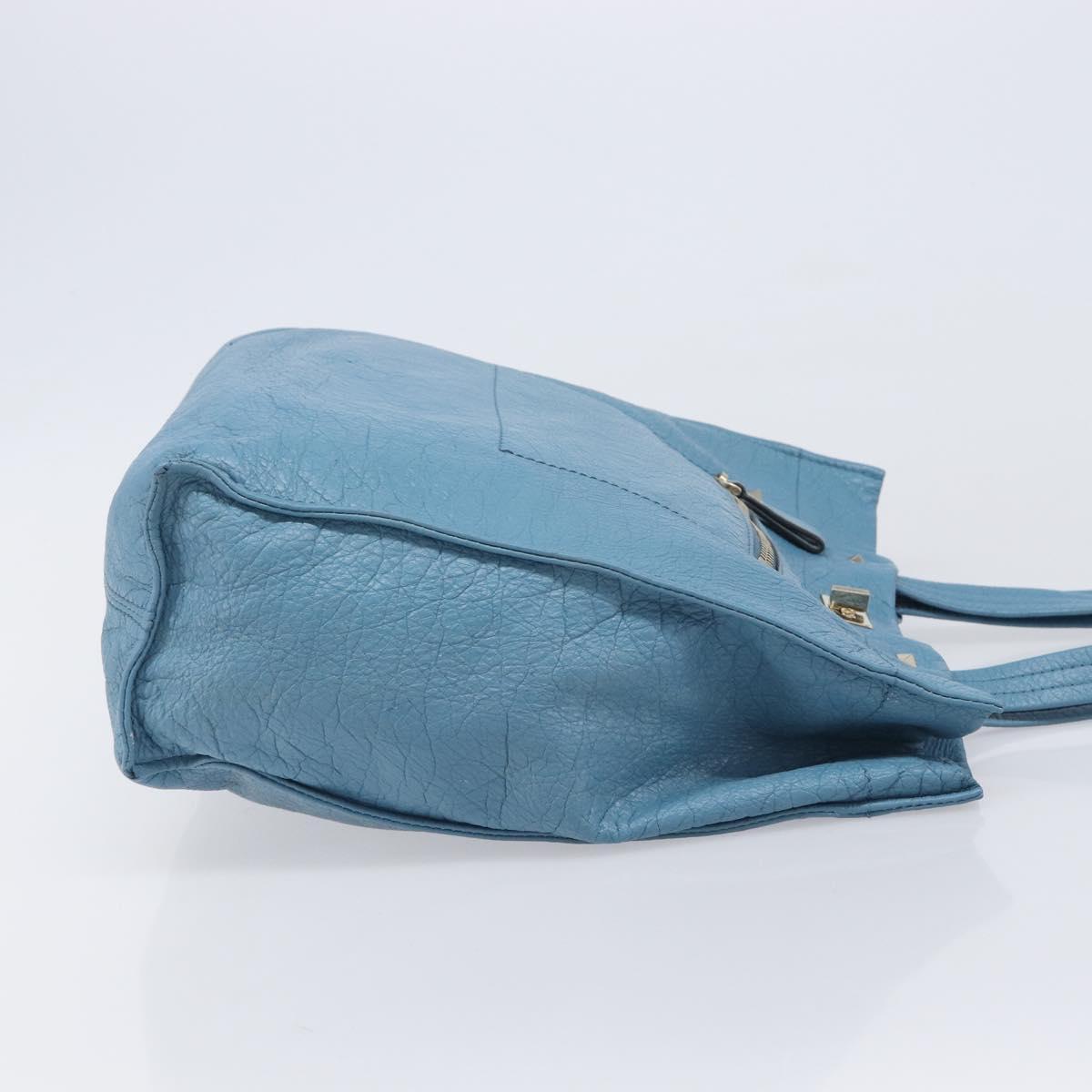 VALENTINO Tote Bag Leather Light Blue Gold Tone Auth bs37079