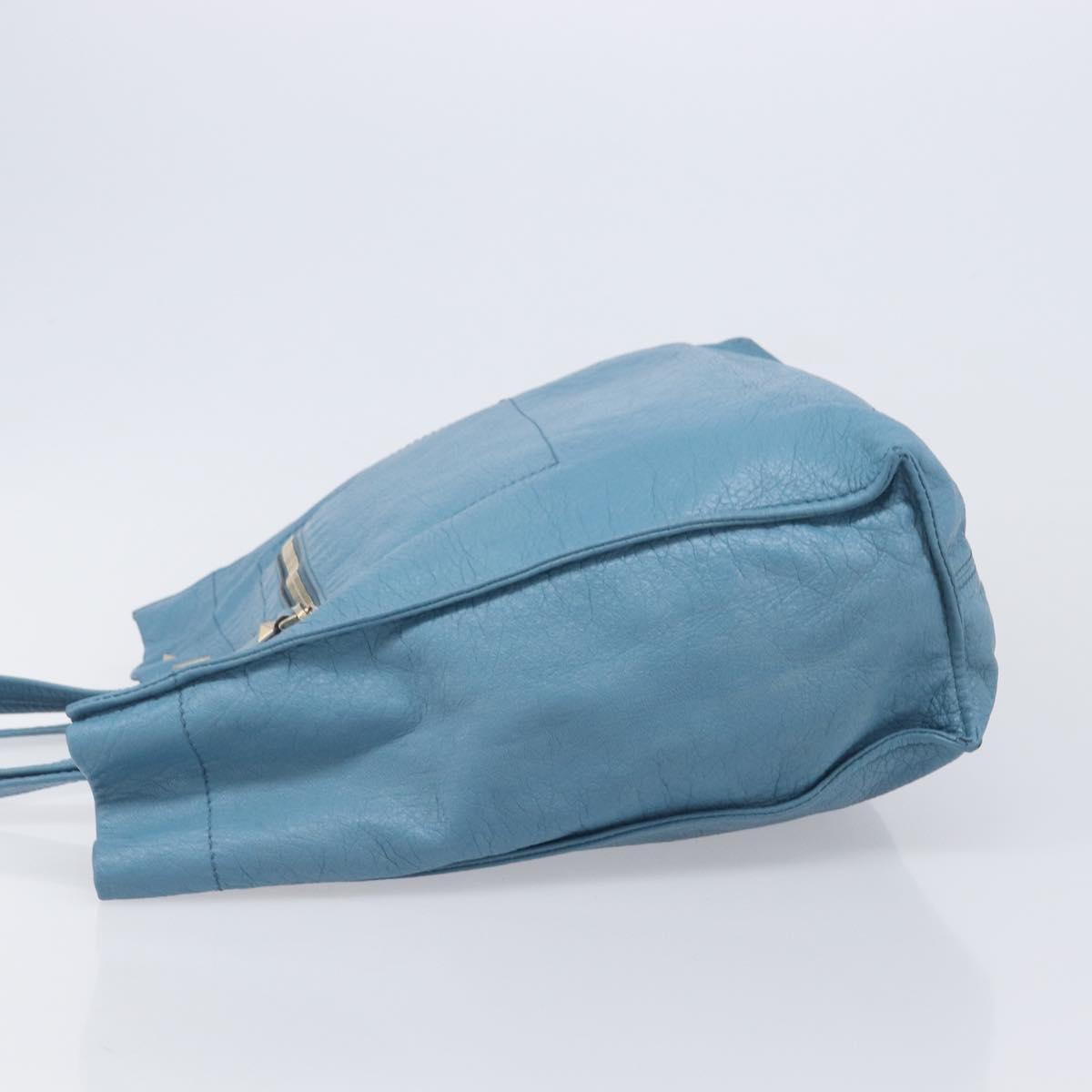 VALENTINO Tote Bag Leather Light Blue Gold Tone Auth bs37079