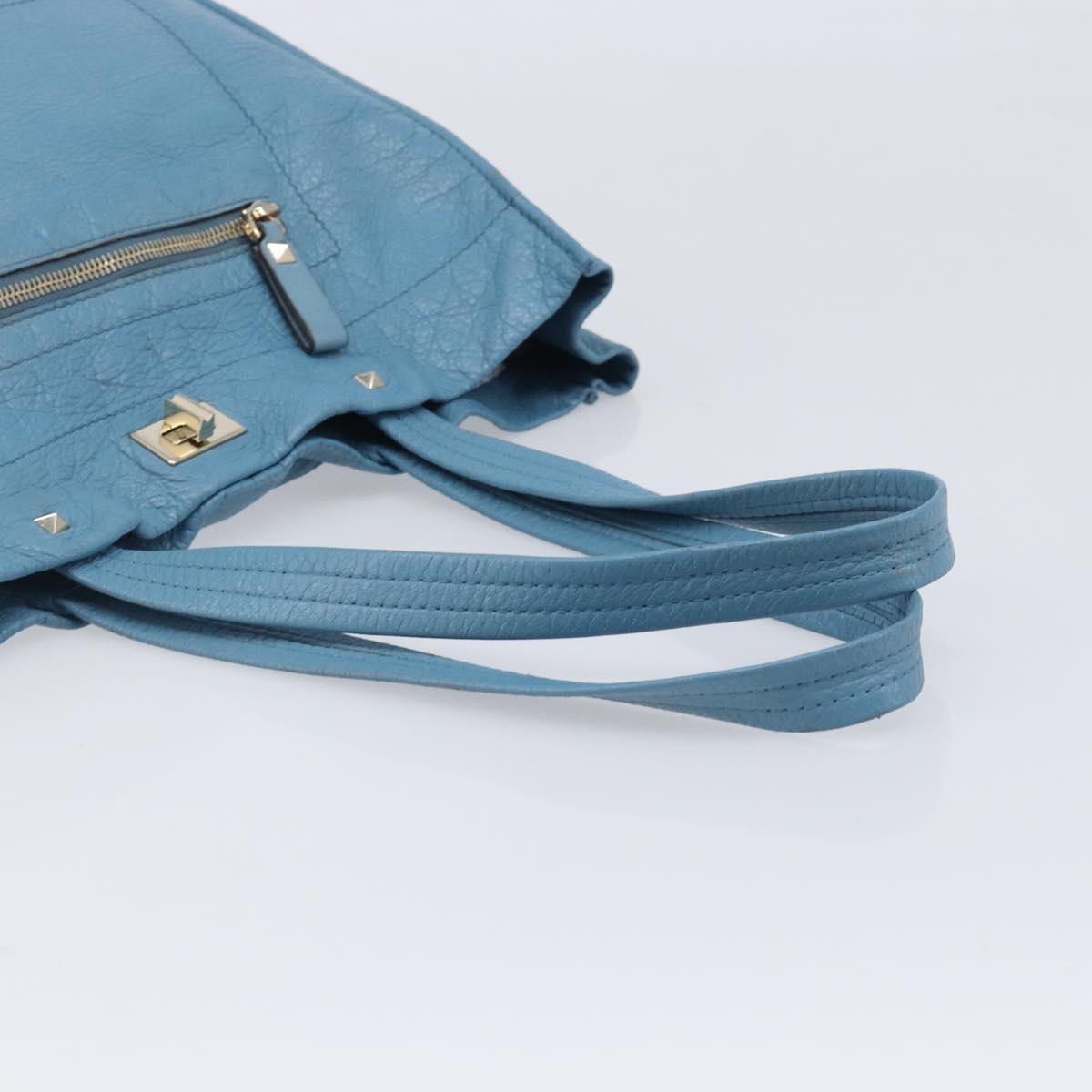 VALENTINO Tote Bag Leather Light Blue Gold Tone Auth bs37079