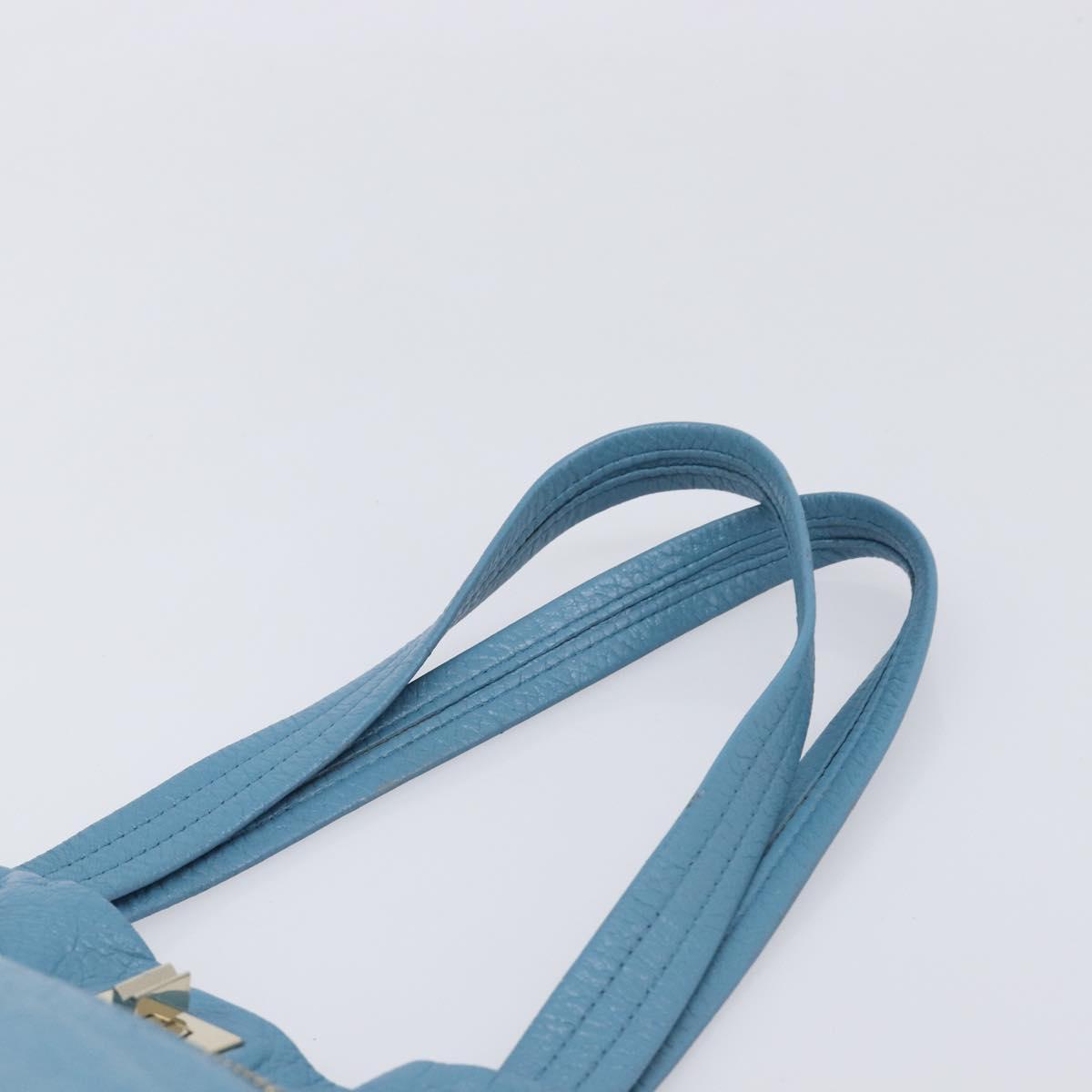 VALENTINO Tote Bag Leather Light Blue Gold Tone Auth bs37079