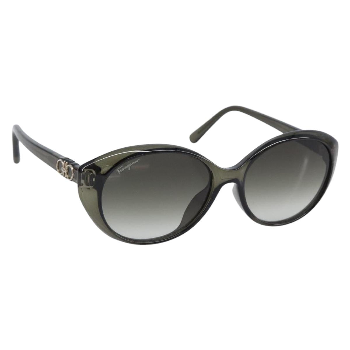 Salvatore Ferragamo Gancini Sunglasses Plastic Khaki Silver Auth bs37082