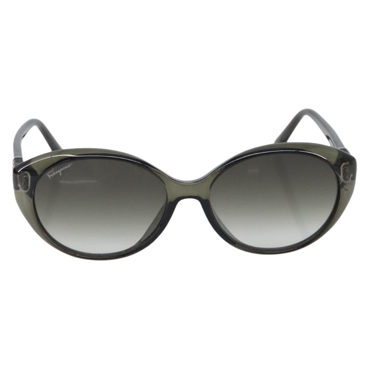 Salvatore Ferragamo Gancini Sunglasses Plastic Khaki Silver Auth bs37082