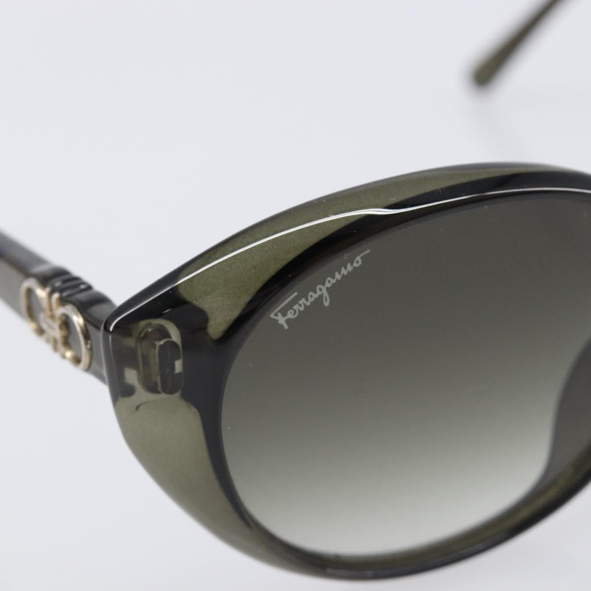 Salvatore Ferragamo Gancini Sunglasses Plastic Khaki Silver Auth bs37082