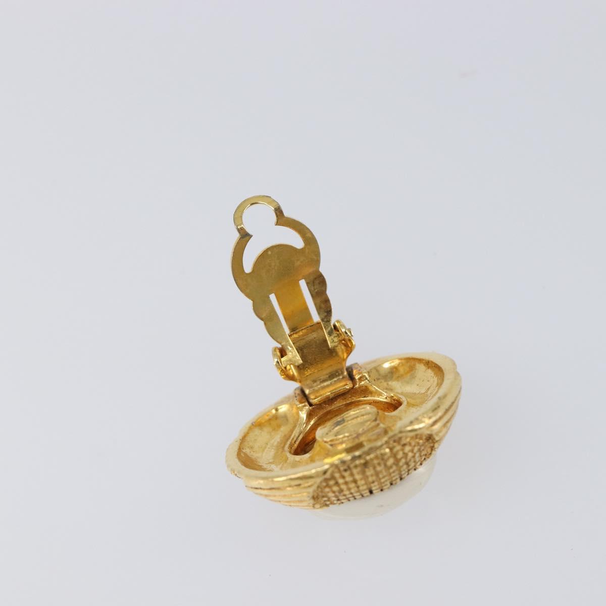CHANEL Earring Metal Gold Tone White CC Auth bs37083