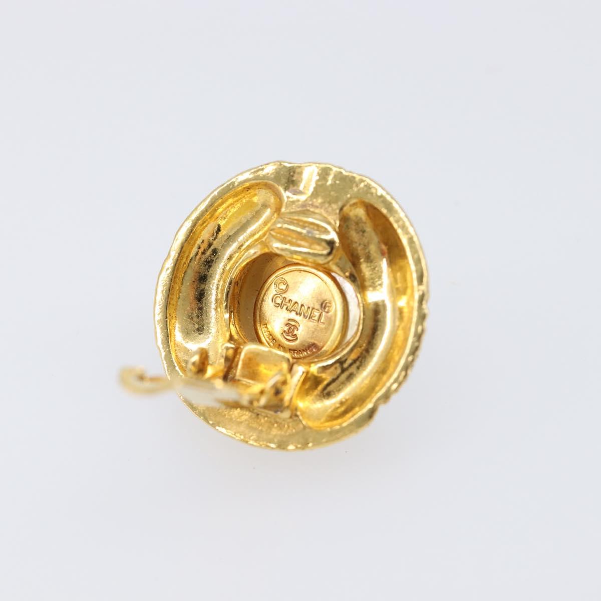 CHANEL Earring Metal Gold Tone White CC Auth bs37083