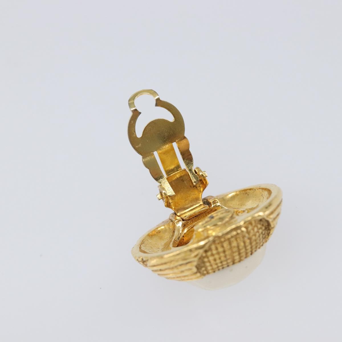 CHANEL Earring Metal Gold Tone White CC Auth bs37083