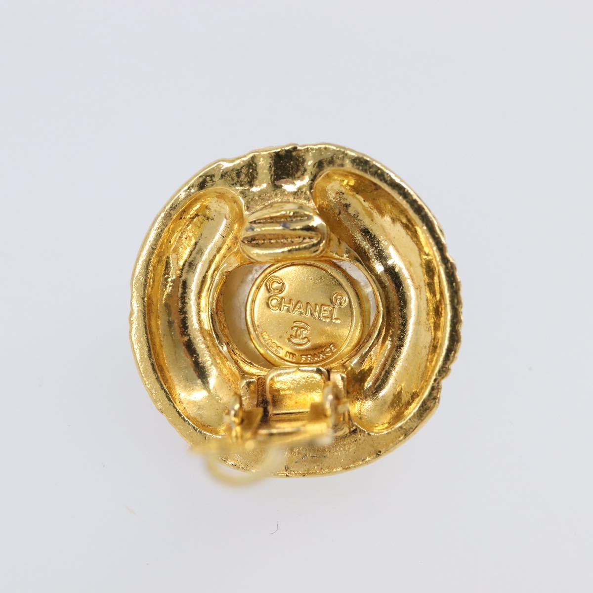 CHANEL Earring Metal Gold Tone White CC Auth bs37083