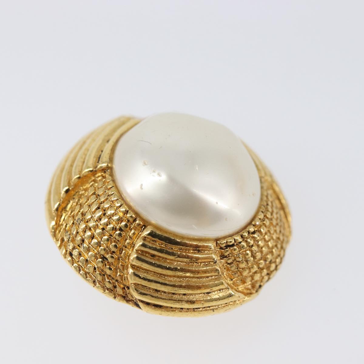 CHANEL Earring Metal Gold Tone White CC Auth bs37083