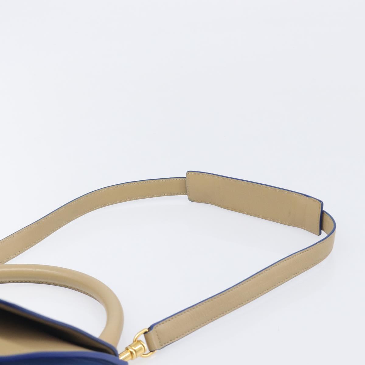 CELINE Trapeze Small Hand Bag Leather 2way Beige Blue Auth bs37085A