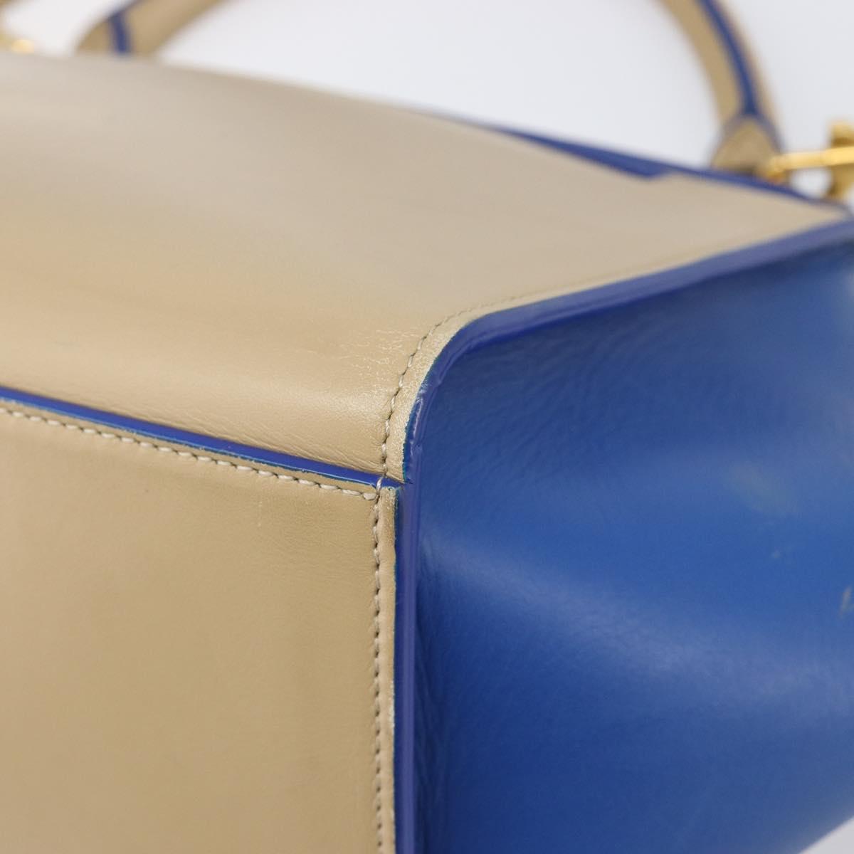 CELINE Trapeze Small Hand Bag Leather 2way Beige Blue Auth bs37085A