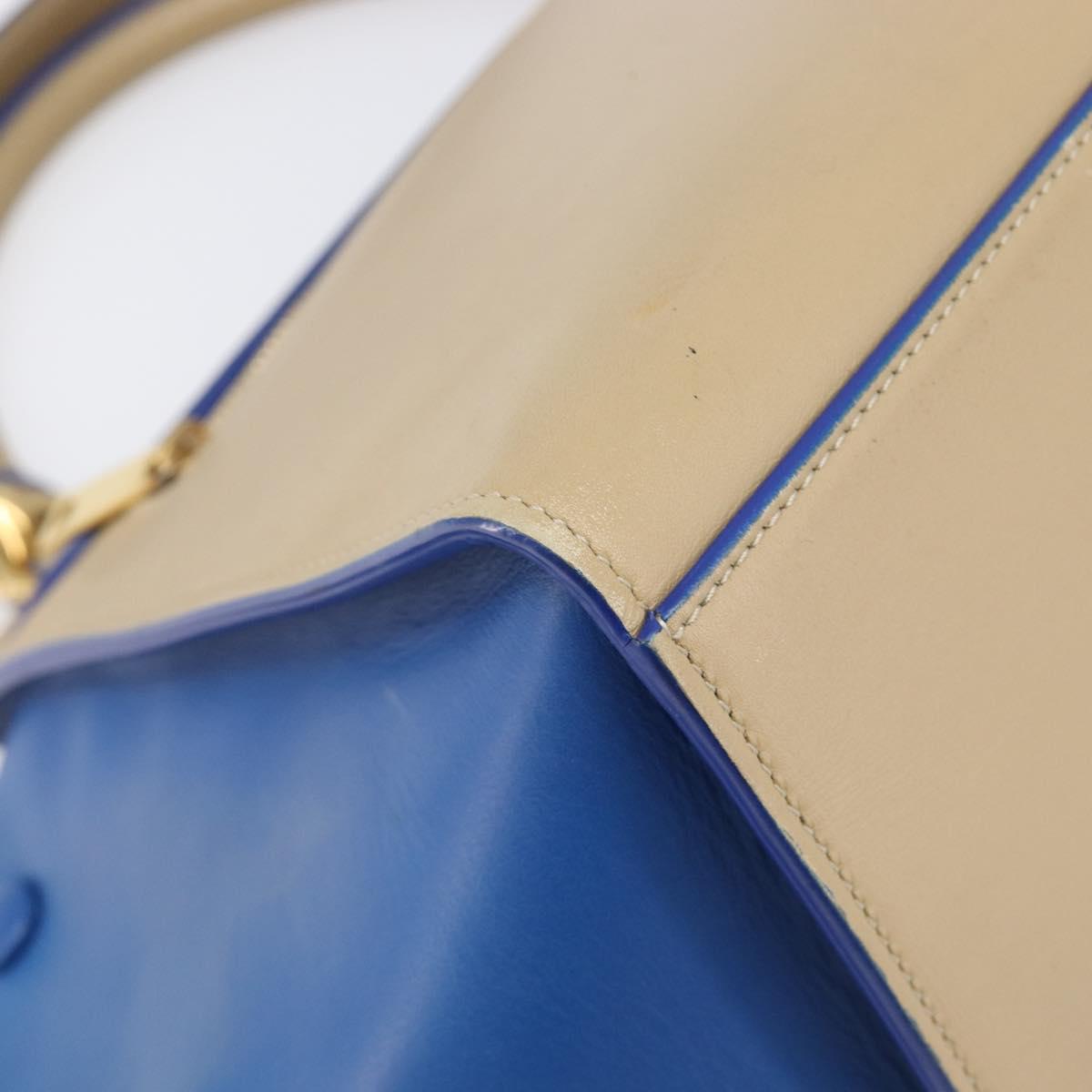 CELINE Trapeze Small Hand Bag Leather 2way Beige Blue Auth bs37085A