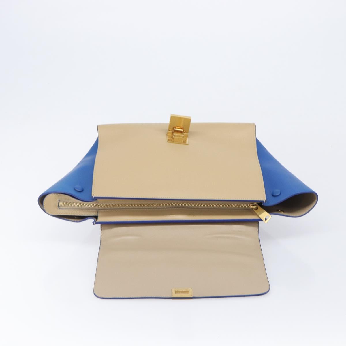 CELINE Trapeze Small Hand Bag Leather 2way Beige Blue Auth bs37085A