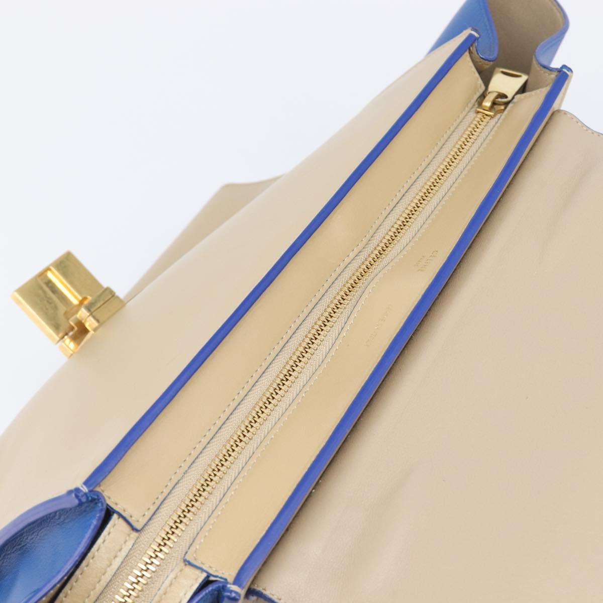 CELINE Trapeze Small Hand Bag Leather 2way Beige Blue Auth bs37085A
