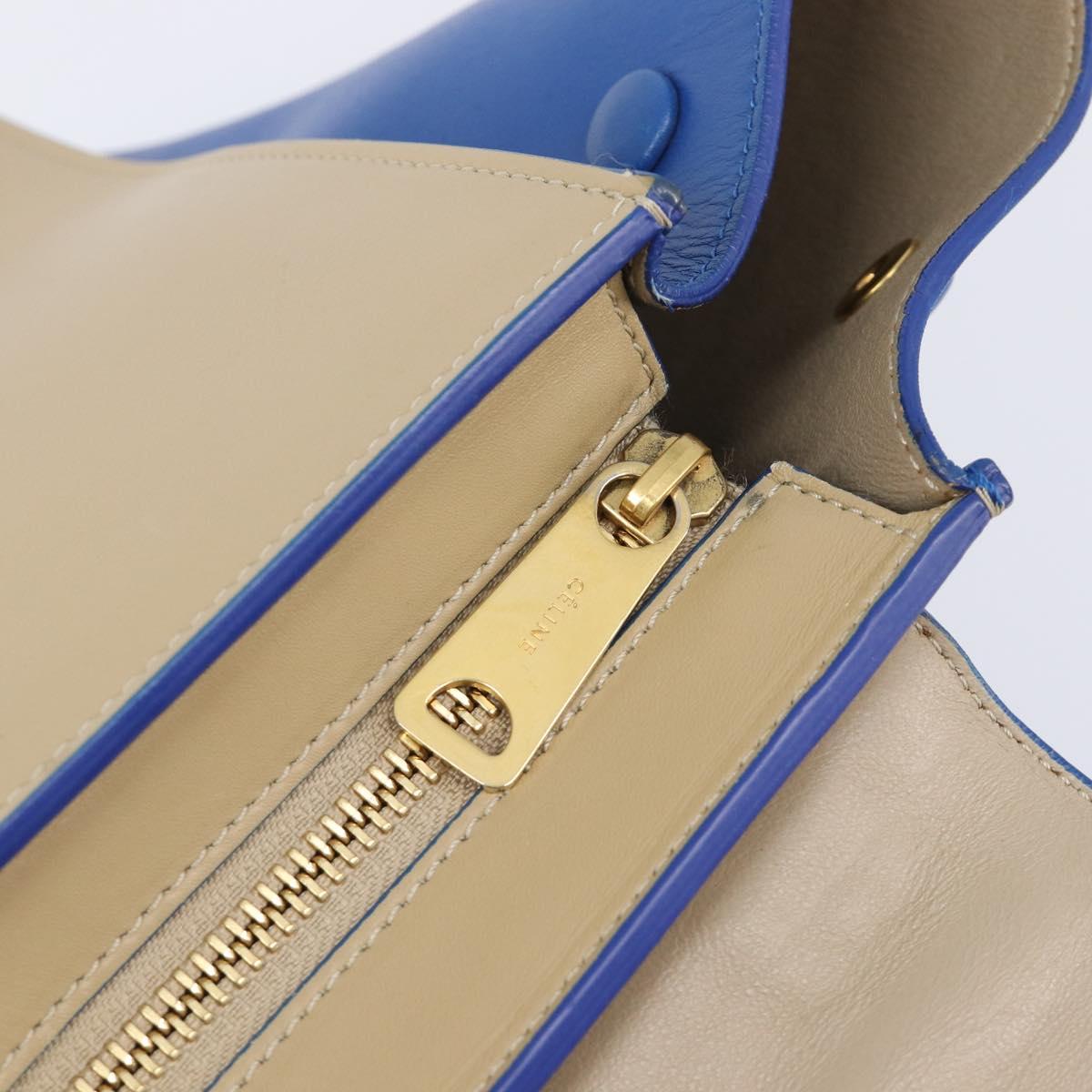 CELINE Trapeze Small Hand Bag Leather 2way Beige Blue Auth bs37085A