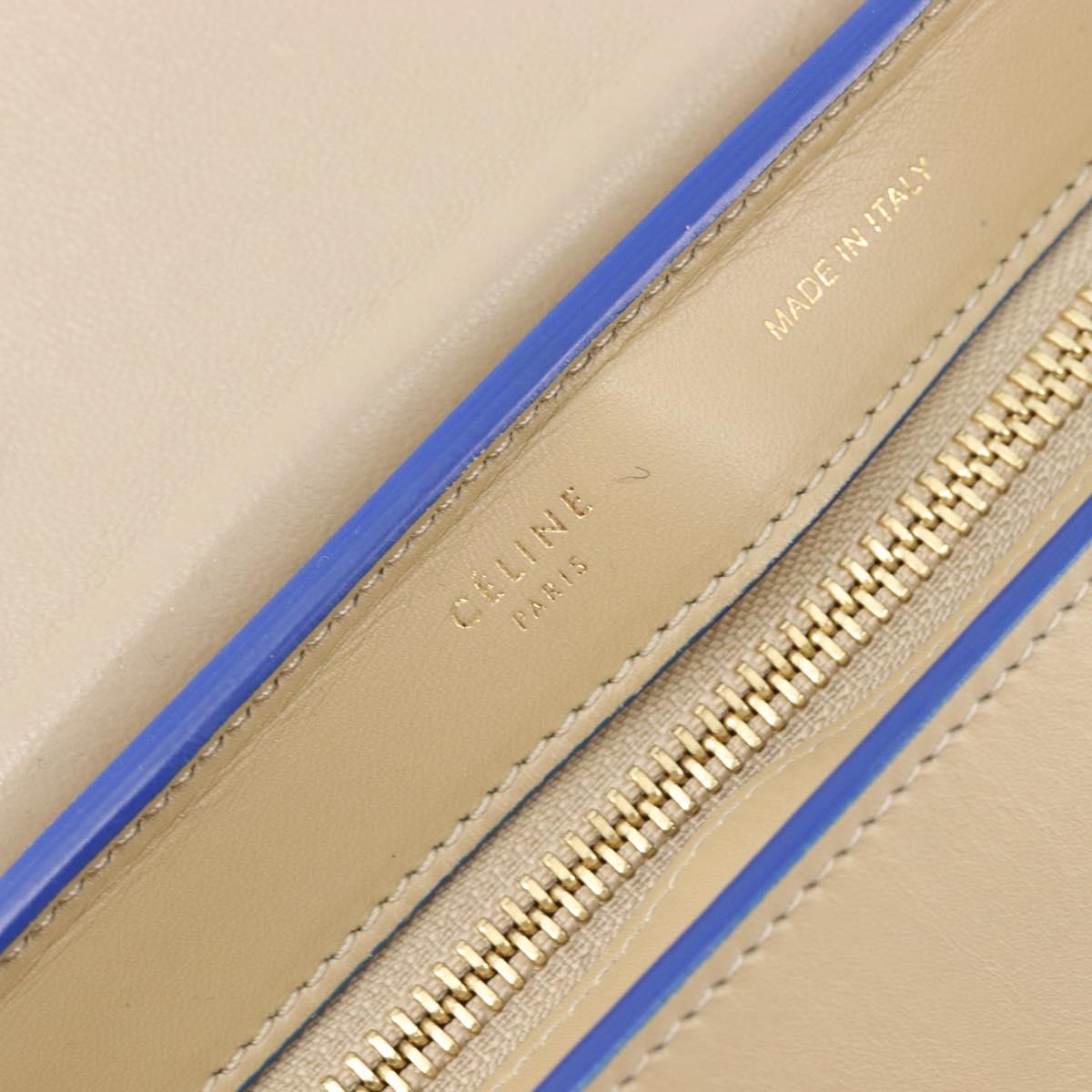 CELINE Trapeze Small Hand Bag Leather 2way Beige Blue Auth bs37085A