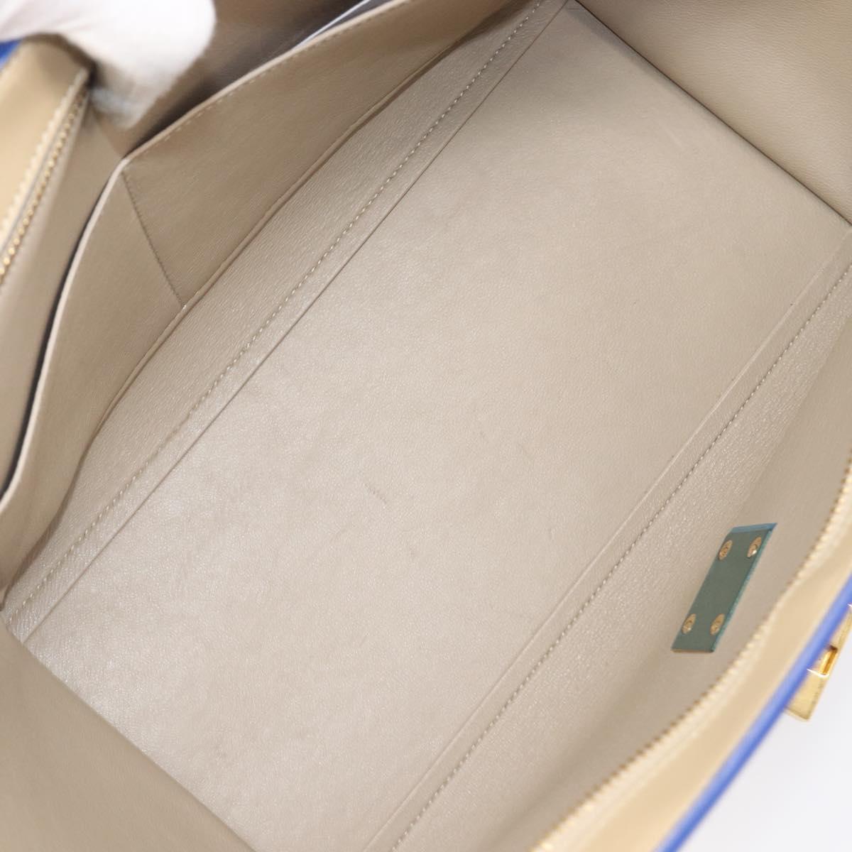 CELINE Trapeze Small Hand Bag Leather 2way Beige Blue Auth bs37085A