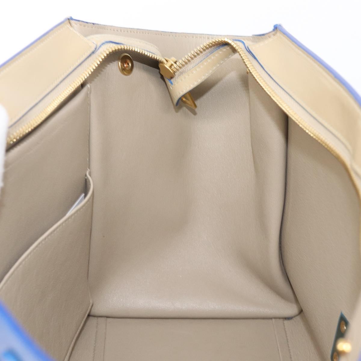 CELINE Trapeze Small Hand Bag Leather 2way Beige Blue Auth bs37085A