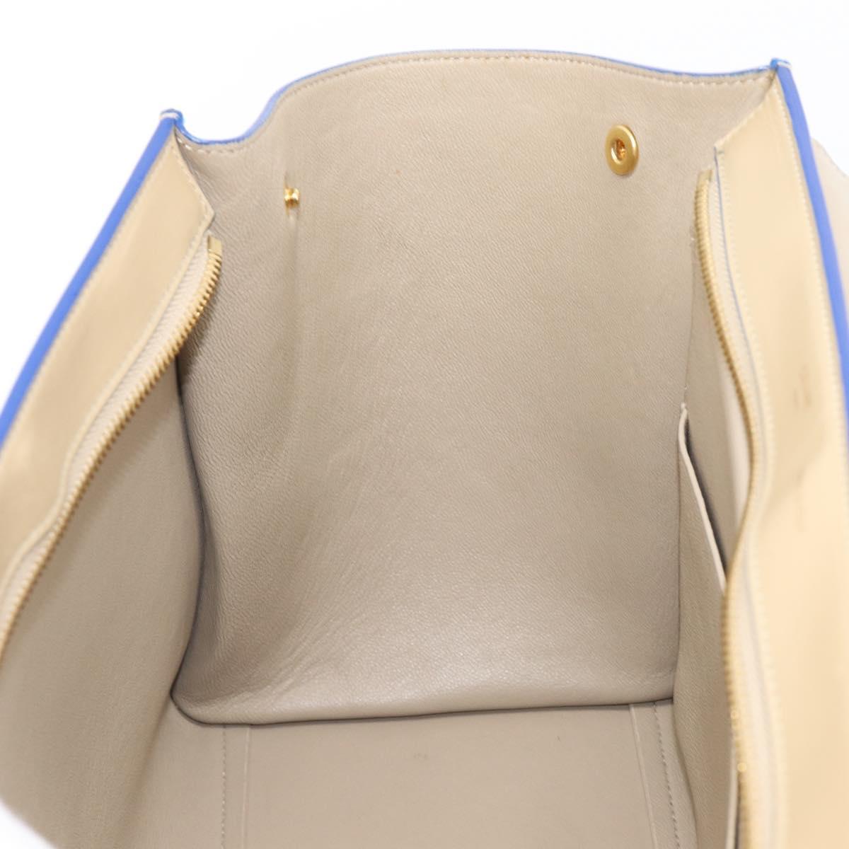 CELINE Trapeze Small Hand Bag Leather 2way Beige Blue Auth bs37085A