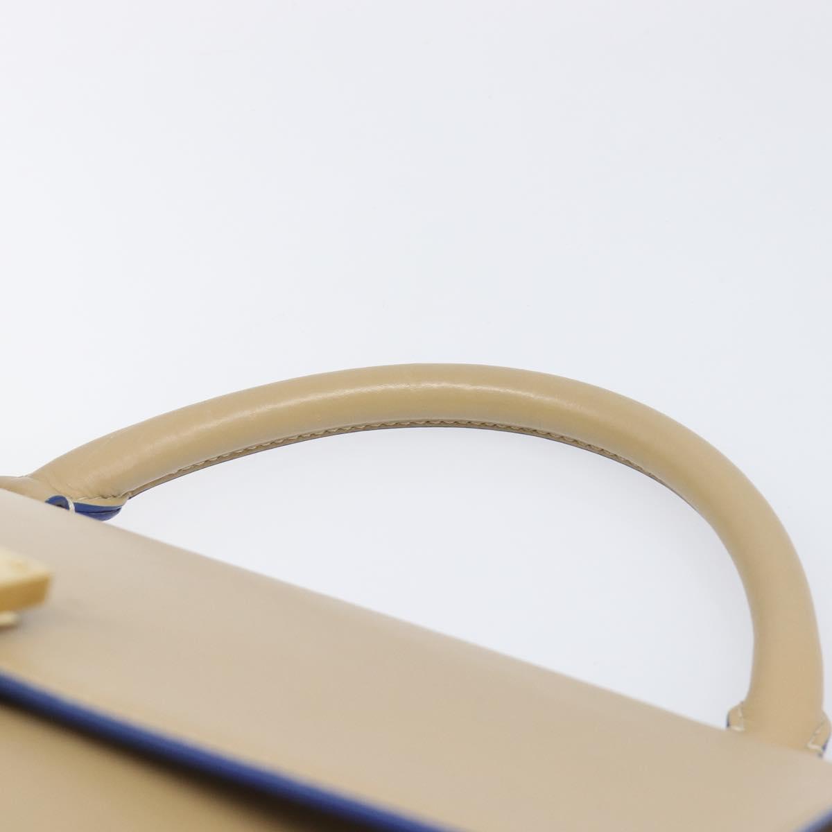 CELINE Trapeze Small Hand Bag Leather 2way Beige Blue Auth bs37085A