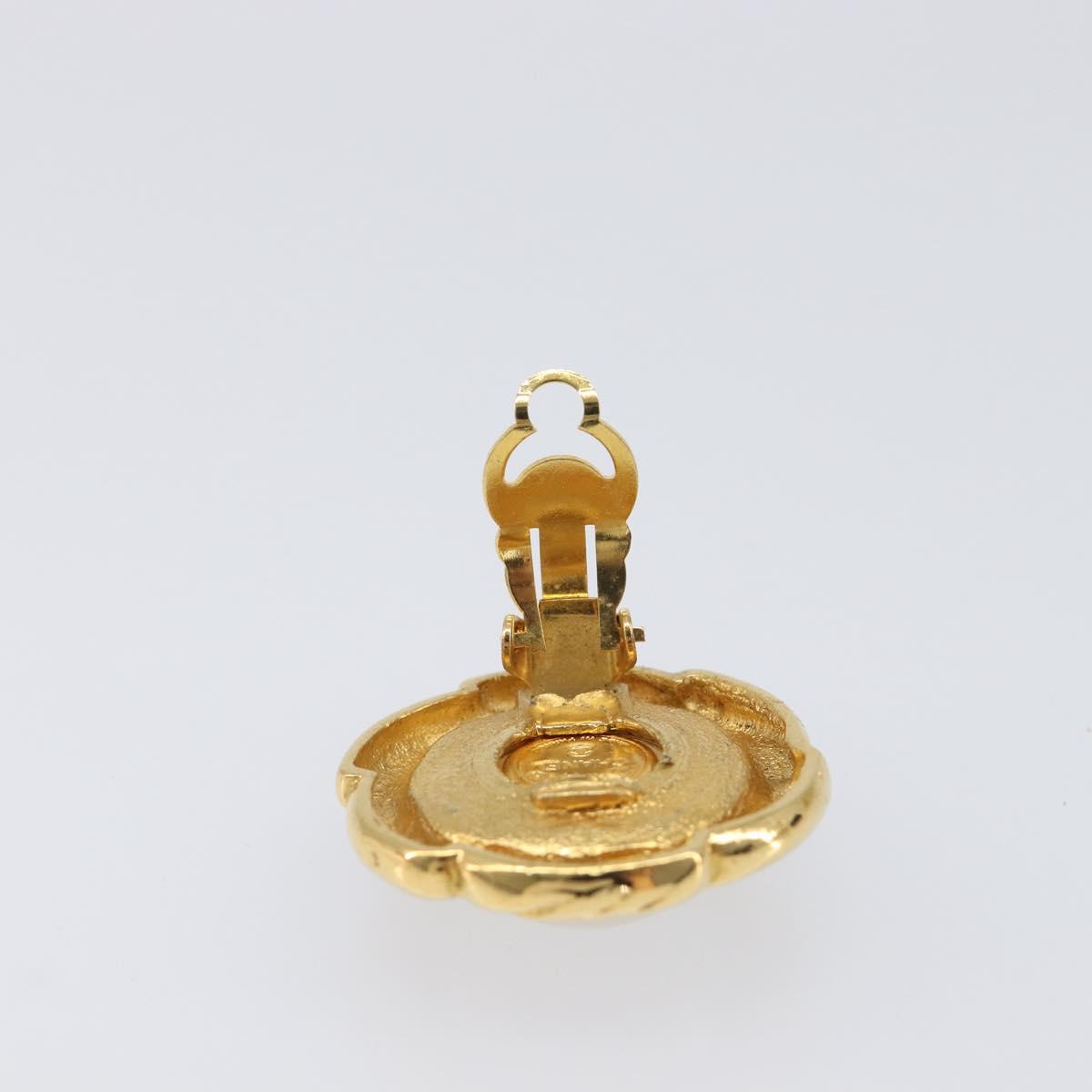 CHANEL Earring Metal Gold Tone White CC Auth bs37086