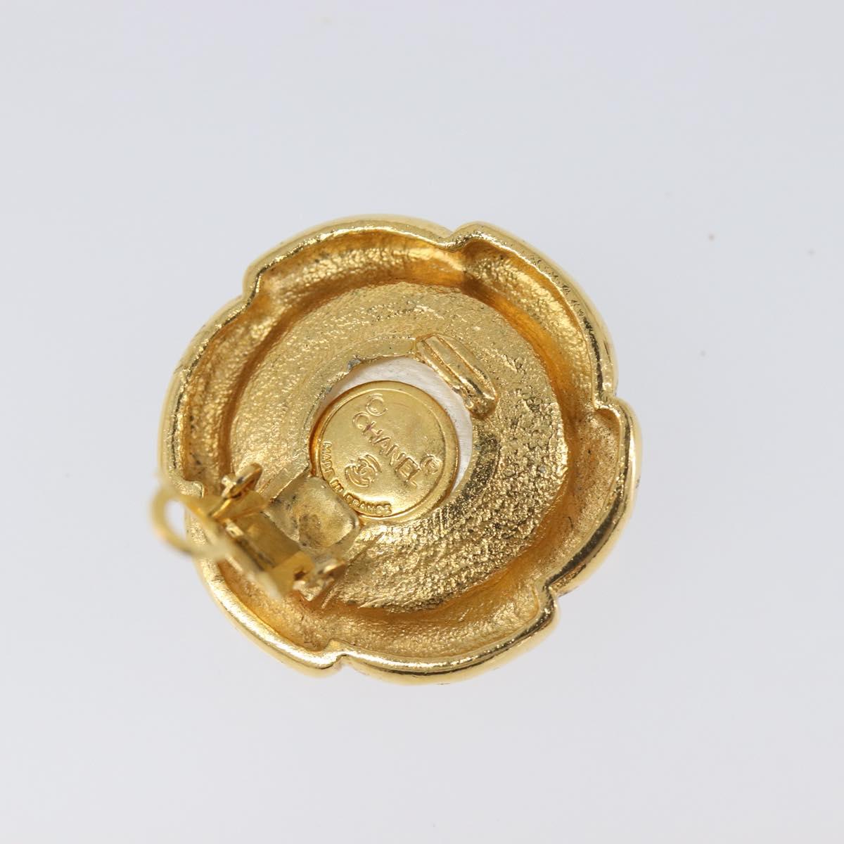 CHANEL Earring Metal Gold Tone White CC Auth bs37086