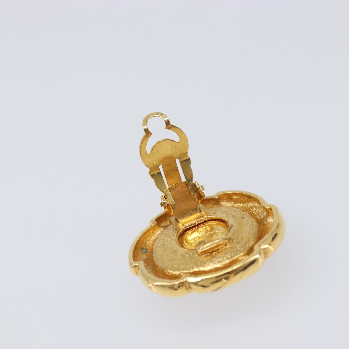 CHANEL Earring Metal Gold Tone White CC Auth bs37086