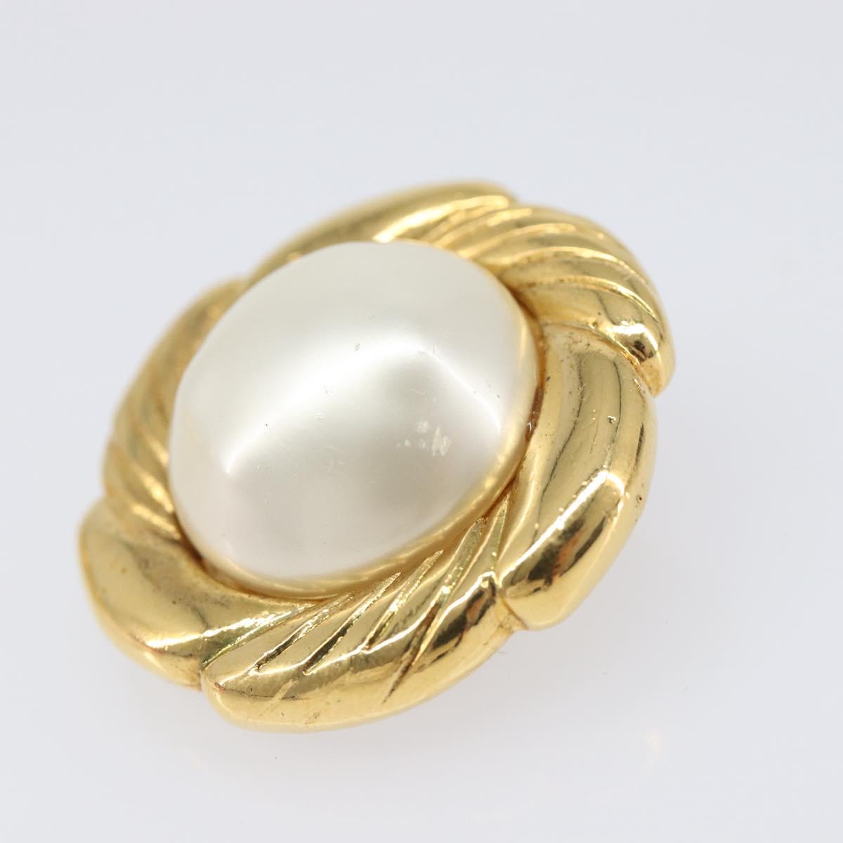 CHANEL Earring Metal Gold Tone White CC Auth bs37086