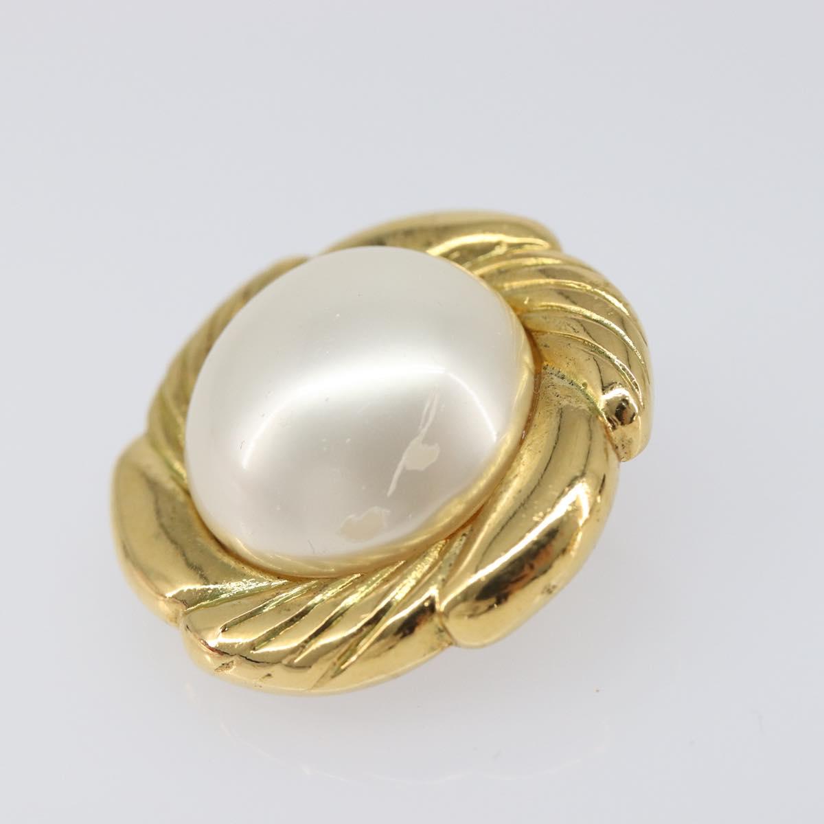 CHANEL Earring Metal Gold Tone White CC Auth bs37086