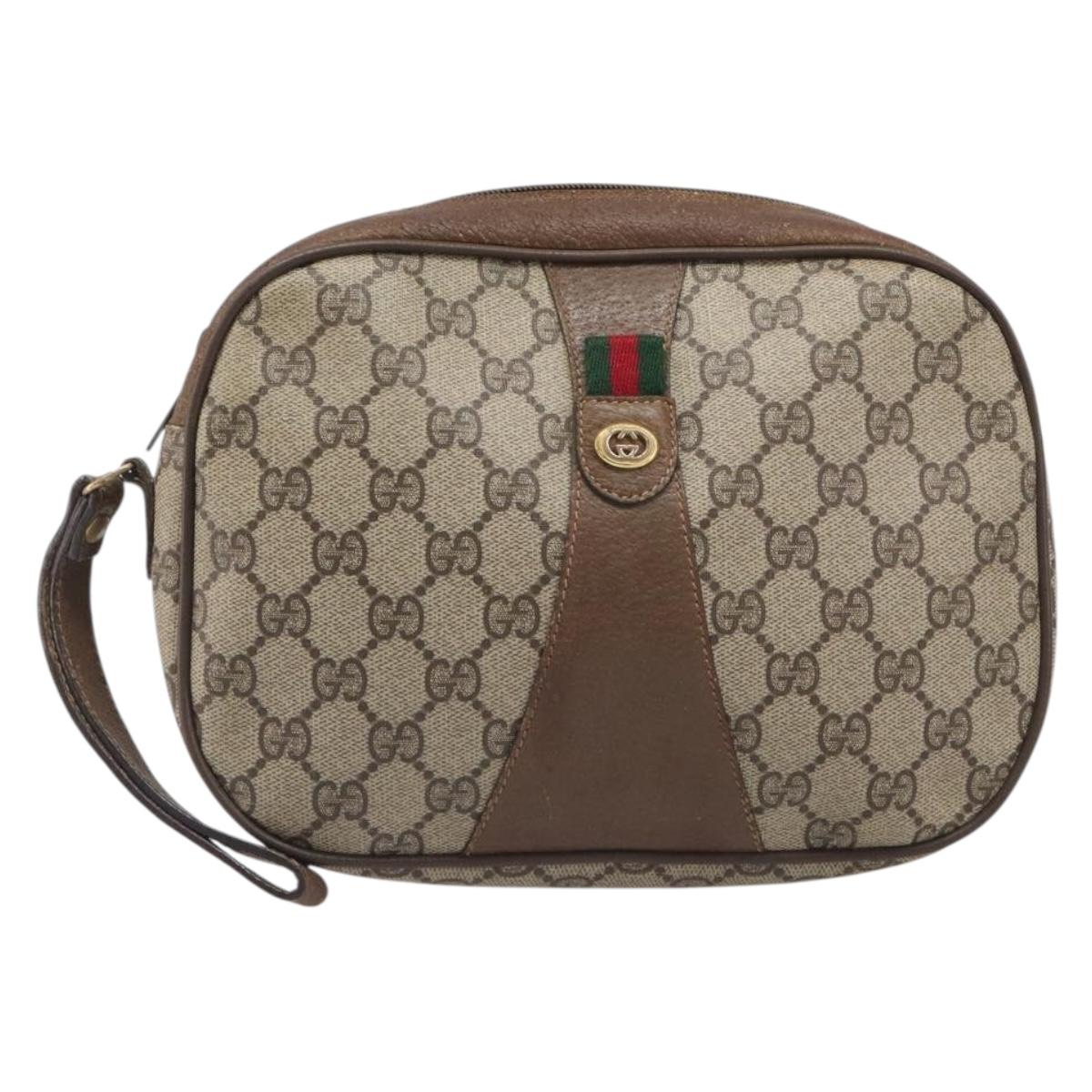 GUCCI GG Supreme Web Sherry Line Clutch Bag PVC Beige 89 01 034 Auth bs37095
