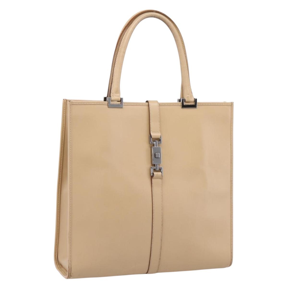 GUCCI Jackie Hand Bag Leather Beige Silver 002 1064 Auth bs37097