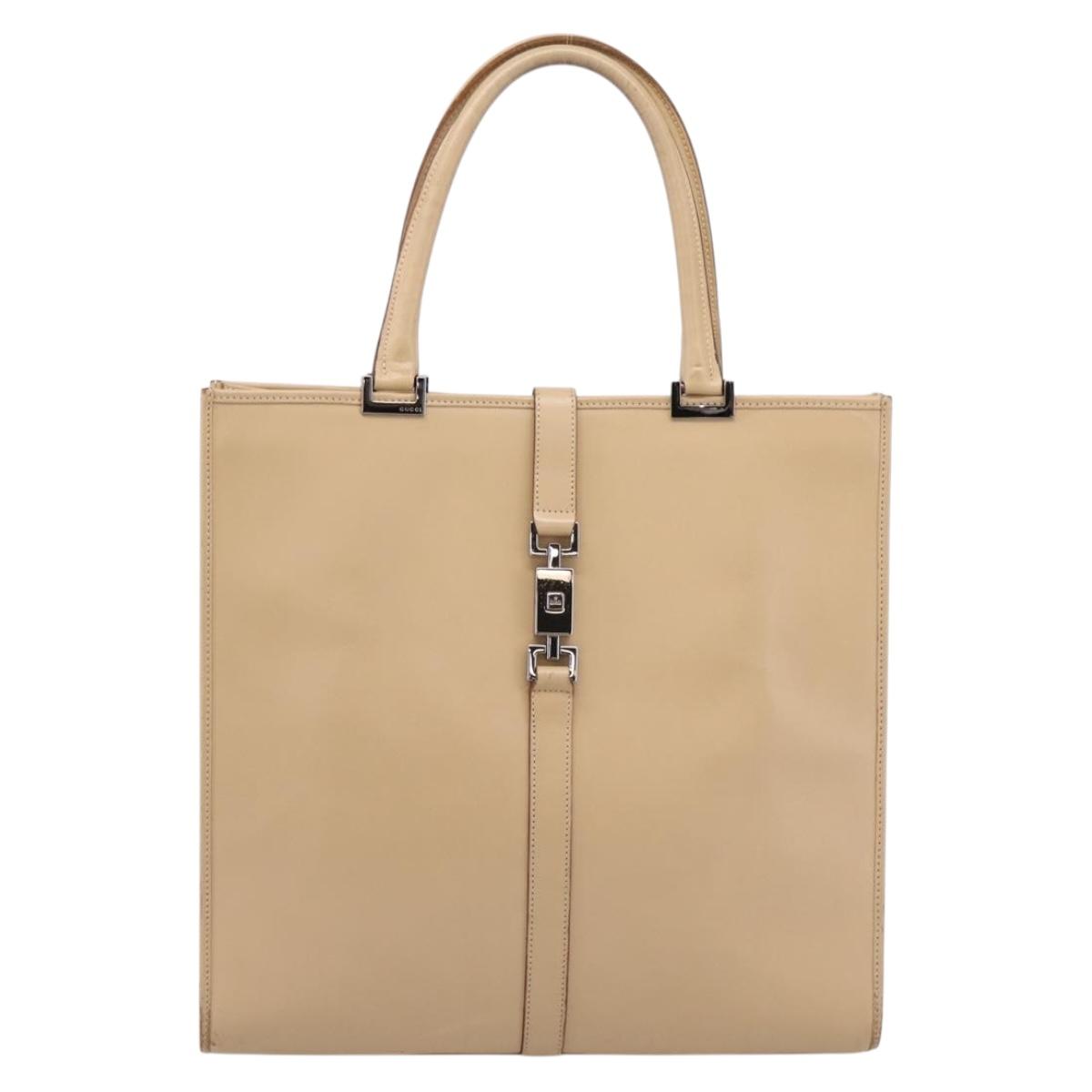 GUCCI Jackie Hand Bag Leather Beige Silver 002 1064 Auth bs37097