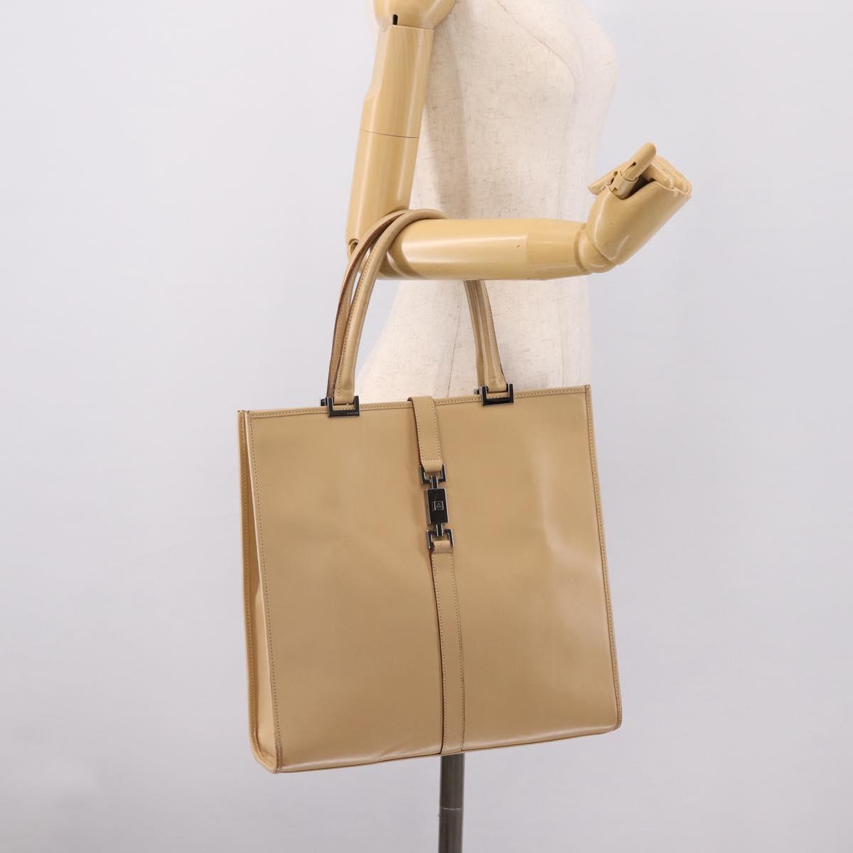 GUCCI Jackie Hand Bag Leather Beige Silver 002 1064 Auth bs37097