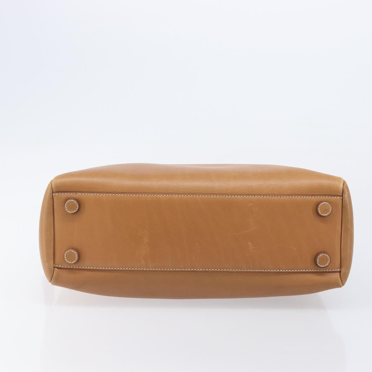 PRADA Hand Bag Leather Brown Gold Tone Auth bs37098