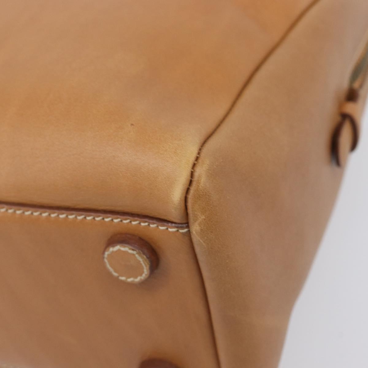 PRADA Hand Bag Leather Brown Gold Tone Auth bs37098