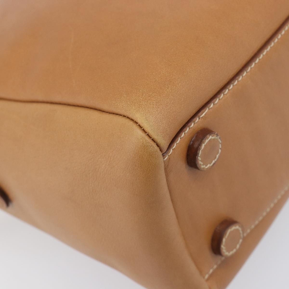 PRADA Hand Bag Leather Brown Gold Tone Auth bs37098