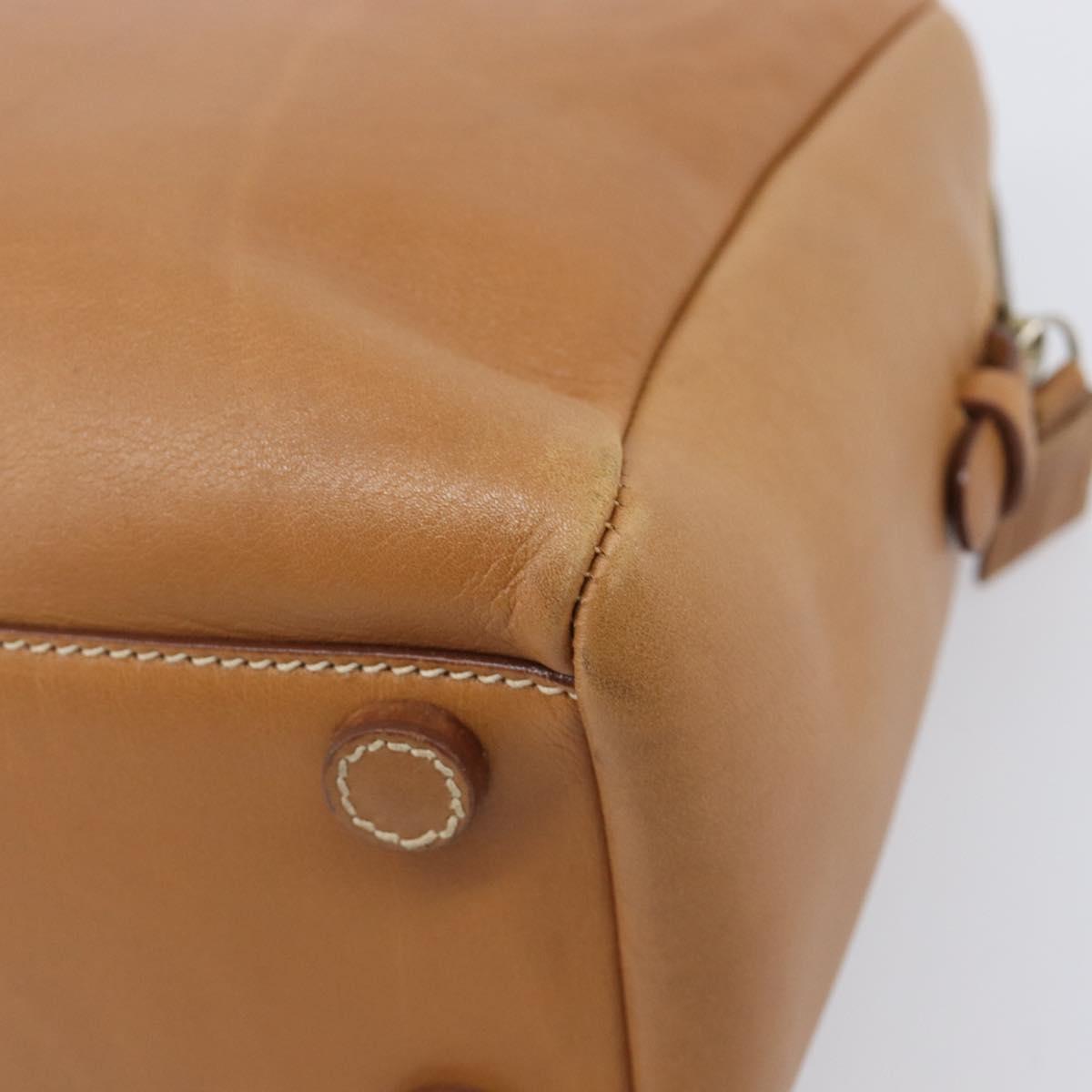 PRADA Hand Bag Leather Brown Gold Tone Auth bs37098