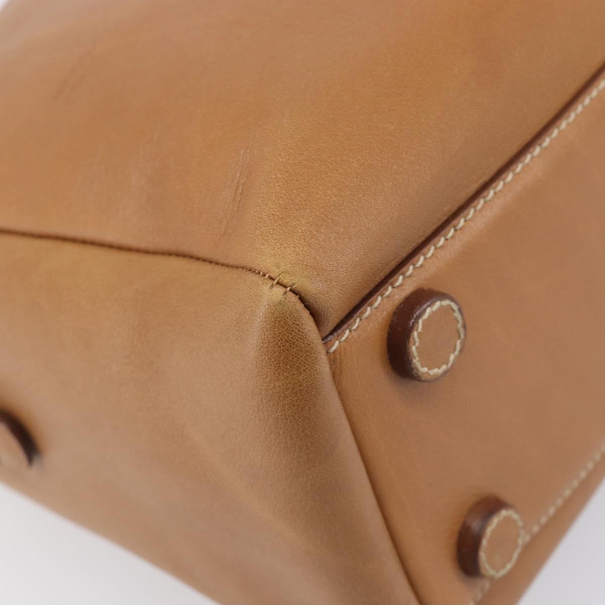 PRADA Hand Bag Leather Brown Gold Tone Auth bs37098