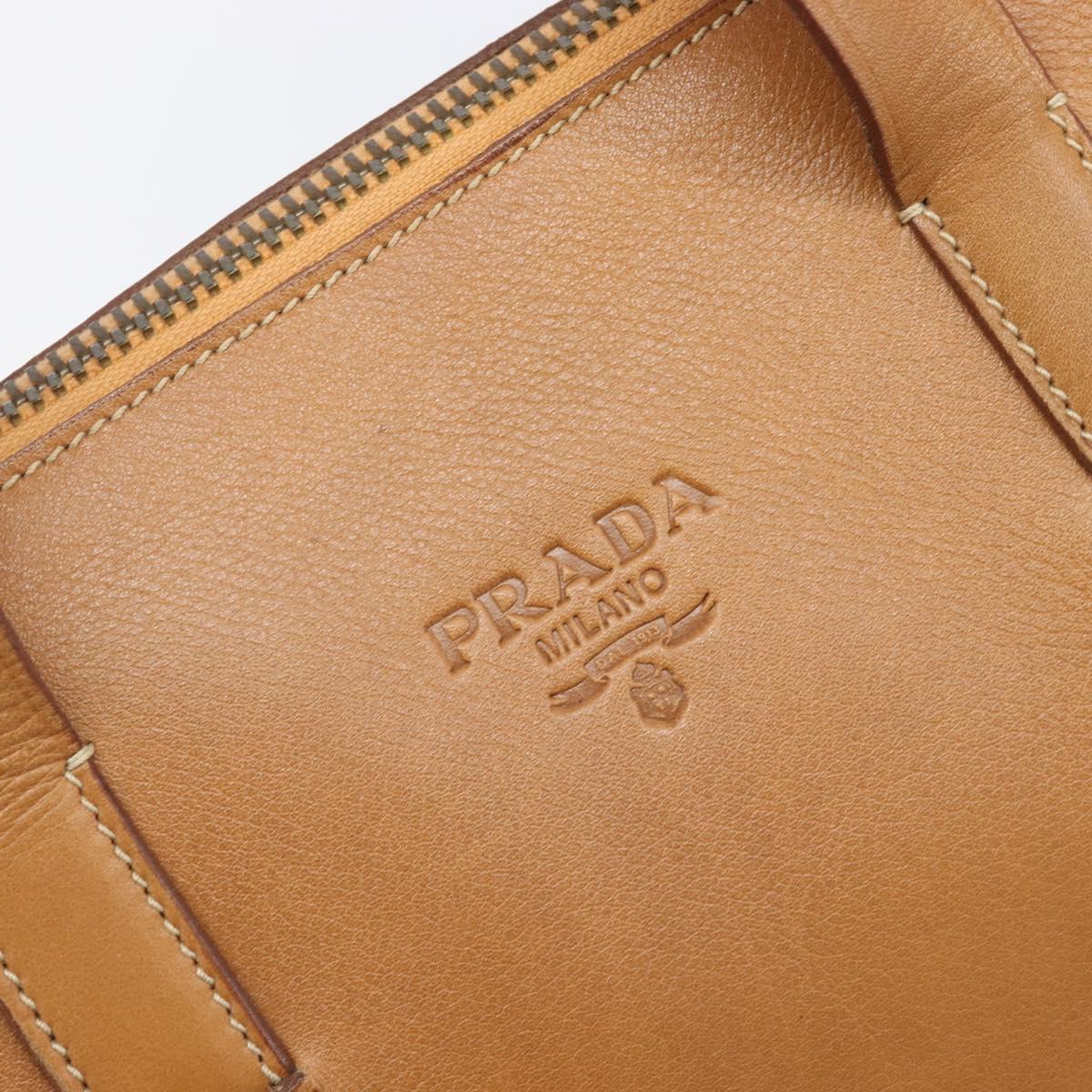 PRADA Hand Bag Leather Brown Gold Tone Auth bs37098