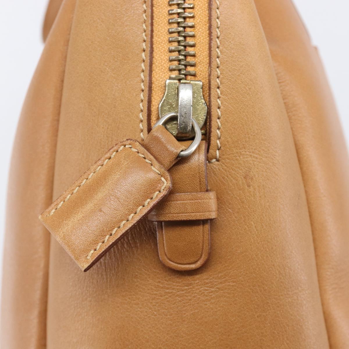PRADA Hand Bag Leather Brown Gold Tone Auth bs37098