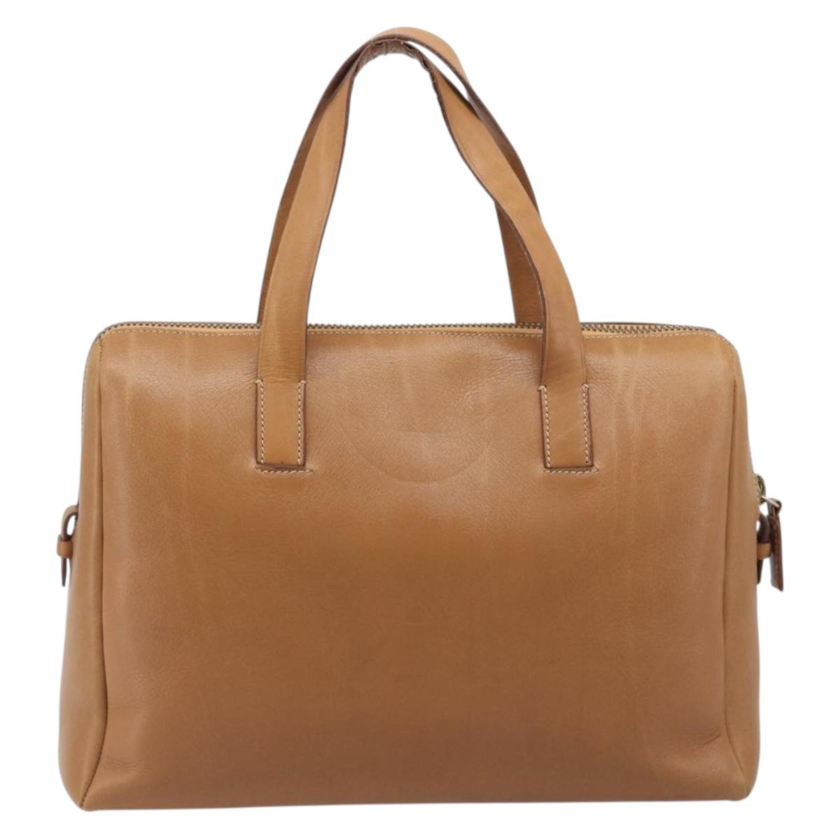 PRADA Hand Bag Leather Brown Gold Tone Auth bs37098