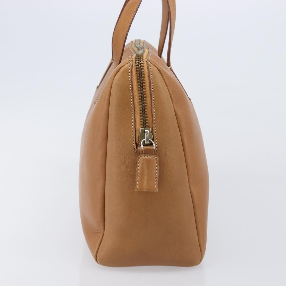 PRADA Hand Bag Leather Brown Gold Tone Auth bs37098