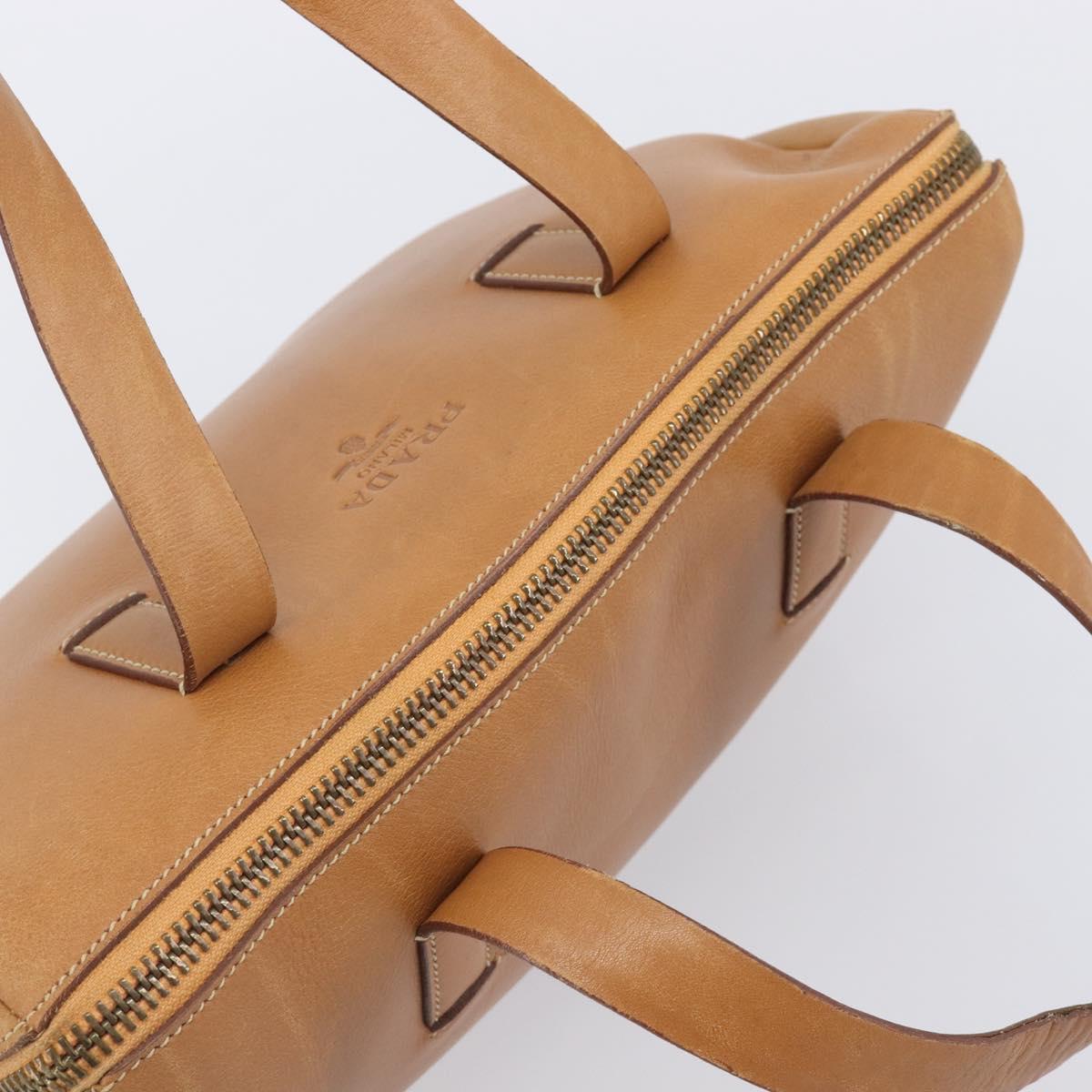 PRADA Hand Bag Leather Brown Gold Tone Auth bs37098