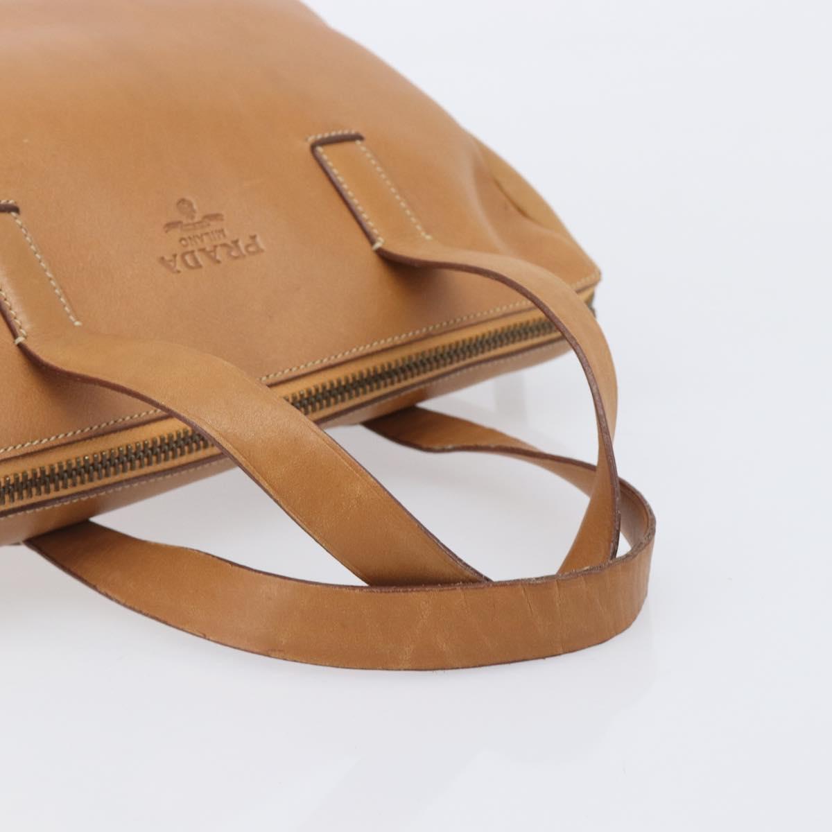 PRADA Hand Bag Leather Brown Gold Tone Auth bs37098