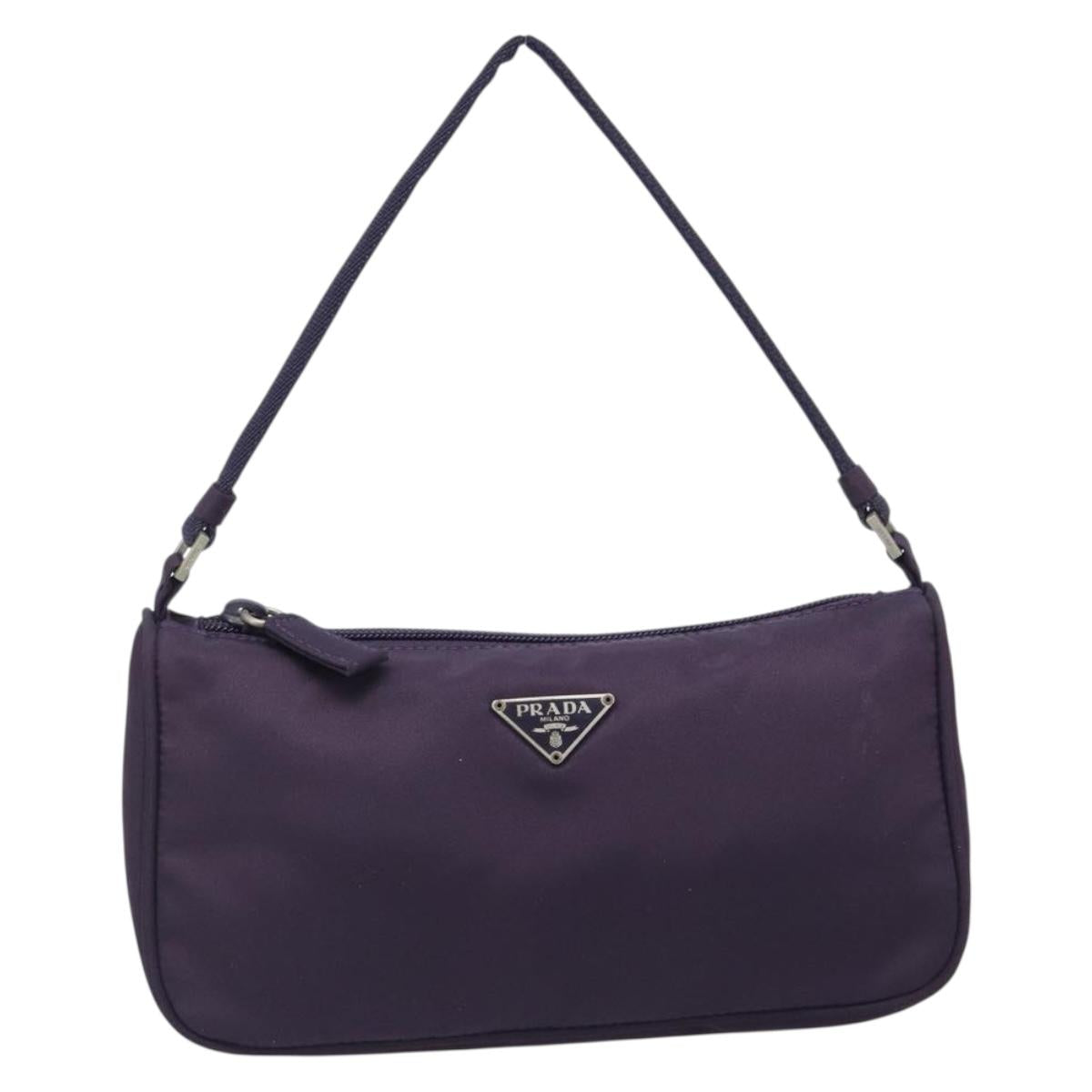 PRADA Accessory Pouch Nylon Purple Silver Auth bs37099