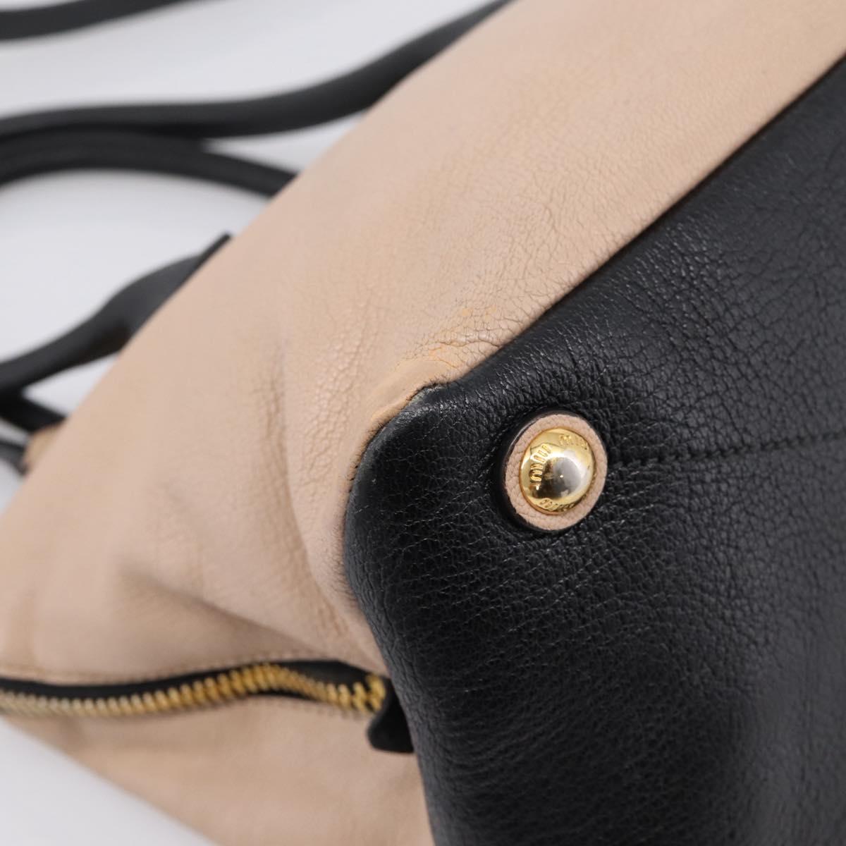 Miu Miu Hand Bag Leather 2way Beige Gold Tone Auth bs37100