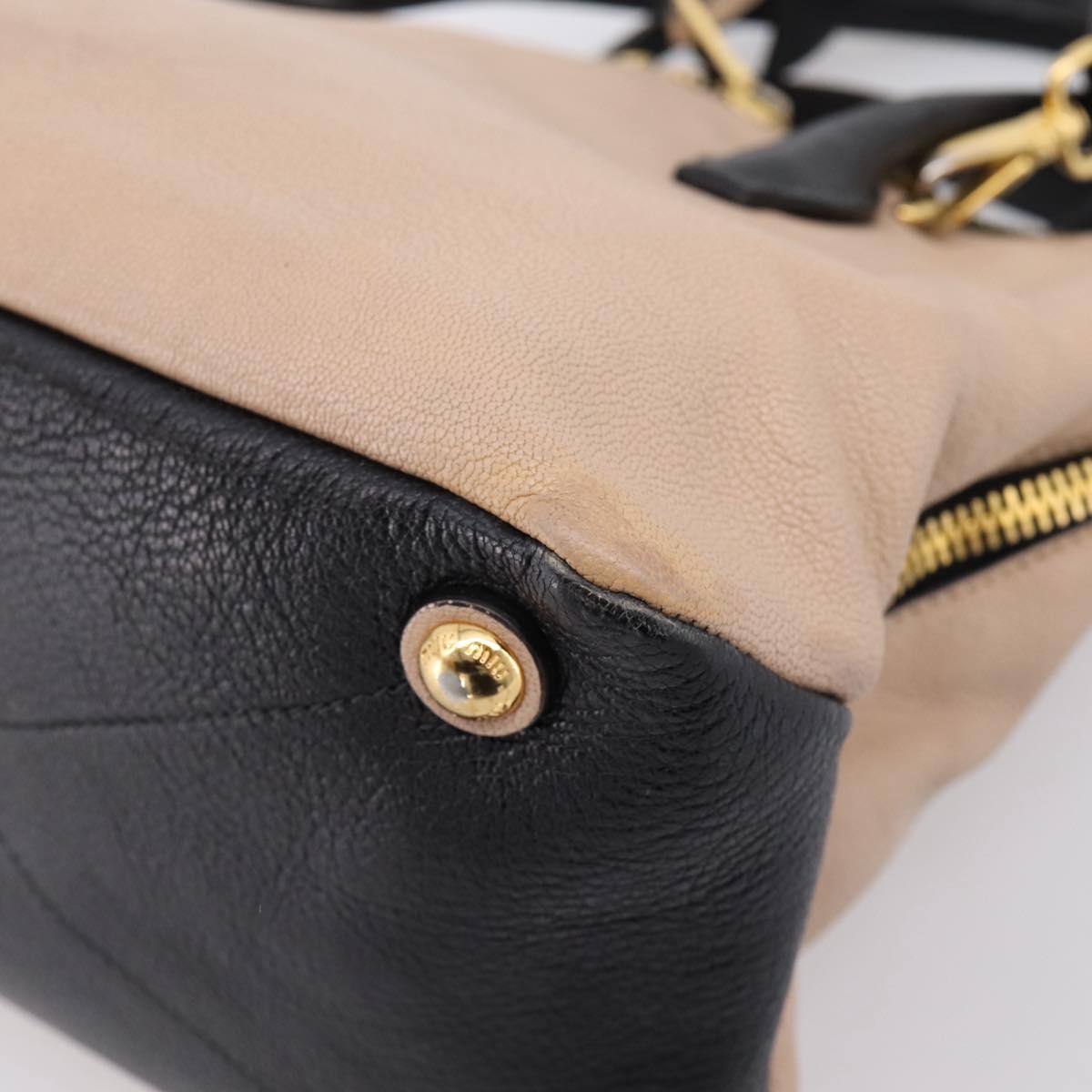 Miu Miu Hand Bag Leather 2way Beige Gold Tone Auth bs37100