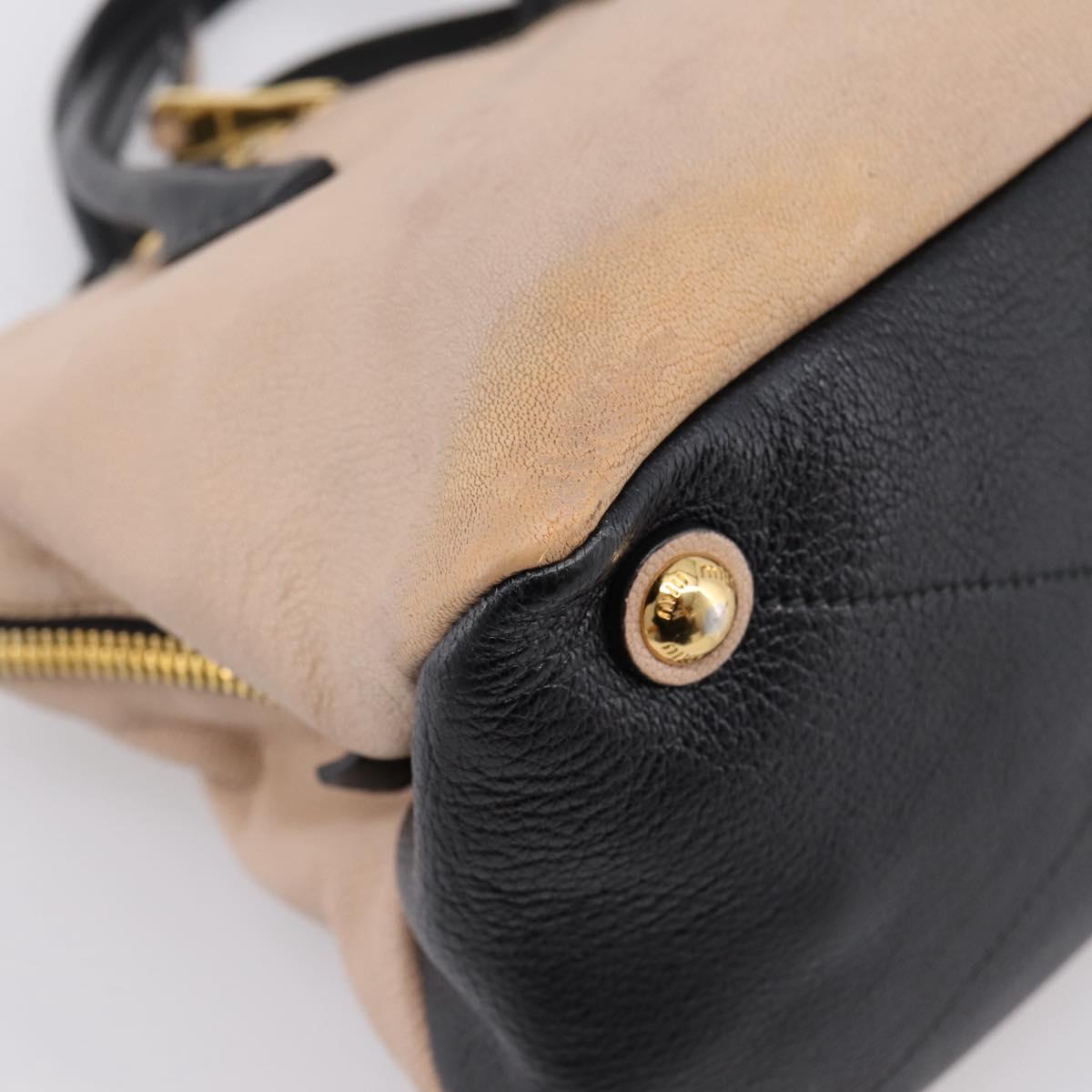 Miu Miu Hand Bag Leather 2way Beige Gold Tone Auth bs37100