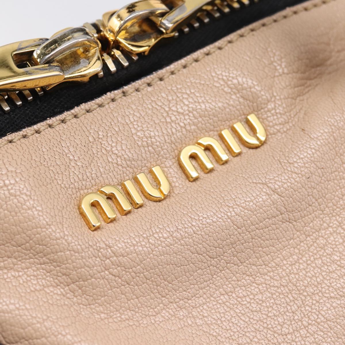 Miu Miu Hand Bag Leather 2way Beige Gold Tone Auth bs37100